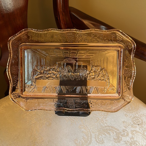 Indiana Glass vintage Tiara Last Supper bread plate, dish 1950s - Picture 3 of 11